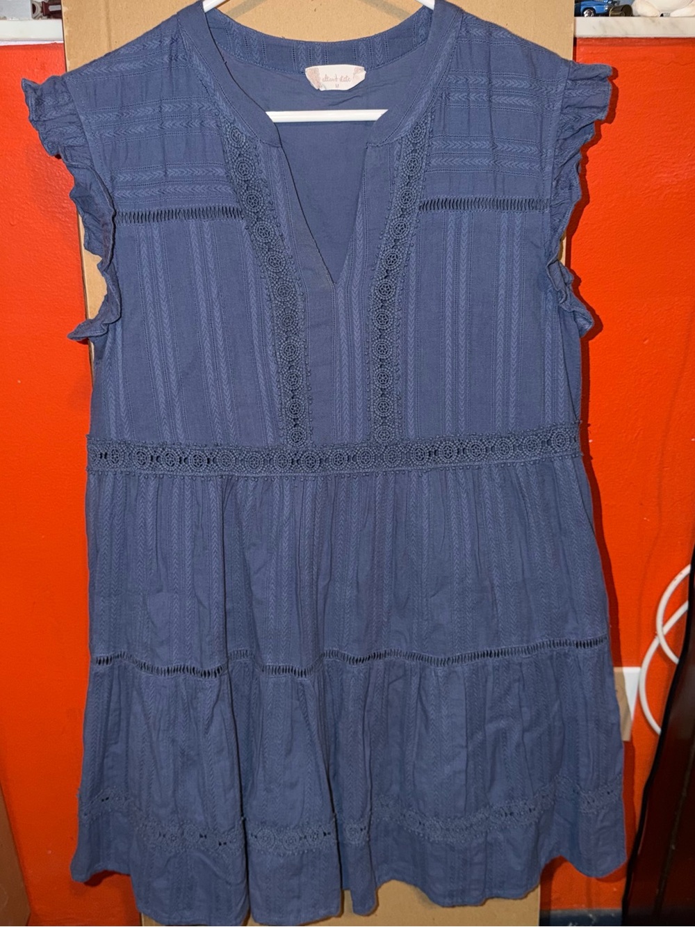 Altard State Women's Blue Lace Trim Tiered Midi Dress